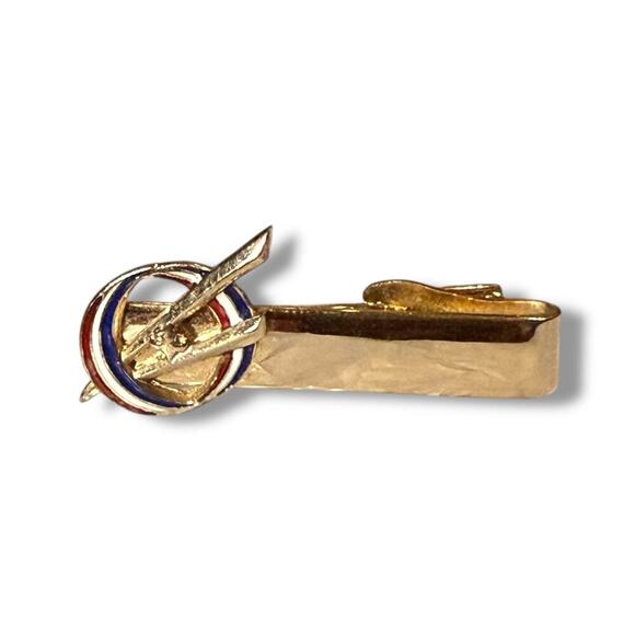 Vintage Boy Scouts of America Cufflinks and Tie Bar Gold Tone Red Blue Enamel - Picture 5 of 7